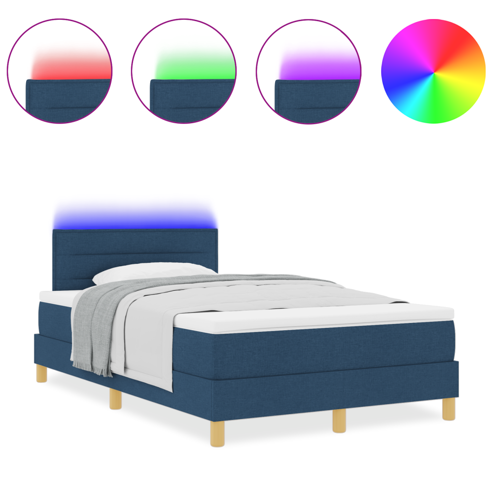Produktbild för LED Box Säng med LED-ljusslingor Blå 120 x 200 cm tyg