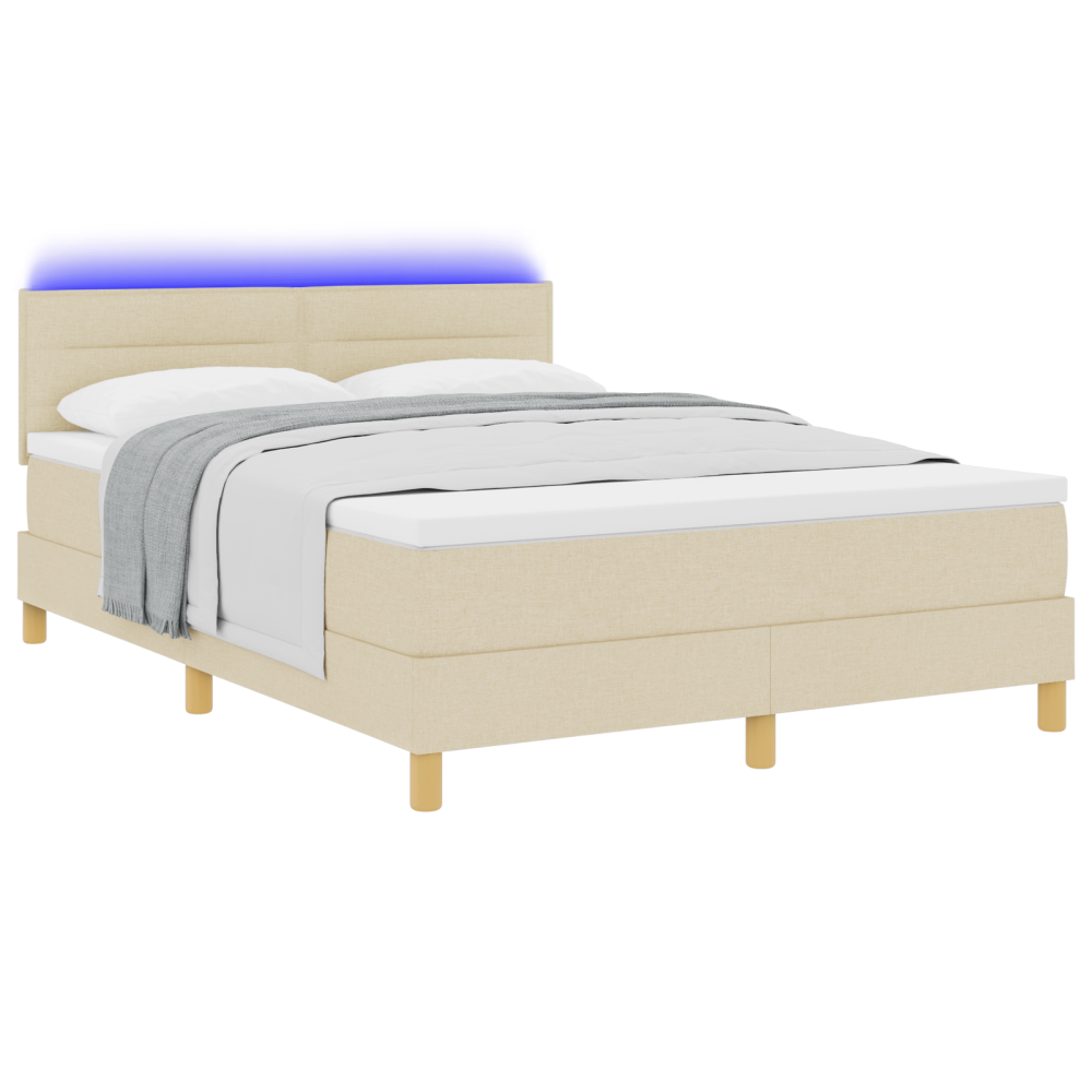 Produktbild för LED Box Säng med LED-ljusslingor Kräm 140 x 200 cm tyg