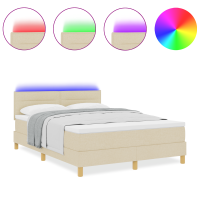 Produktbild för LED Box Säng med LED-ljusslingor Kräm 140 x 200 cm tyg