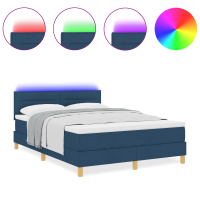 Produktbild för LED Box Säng med kudde med LED-ljusslingor Blå 140 x 200 cm tyg