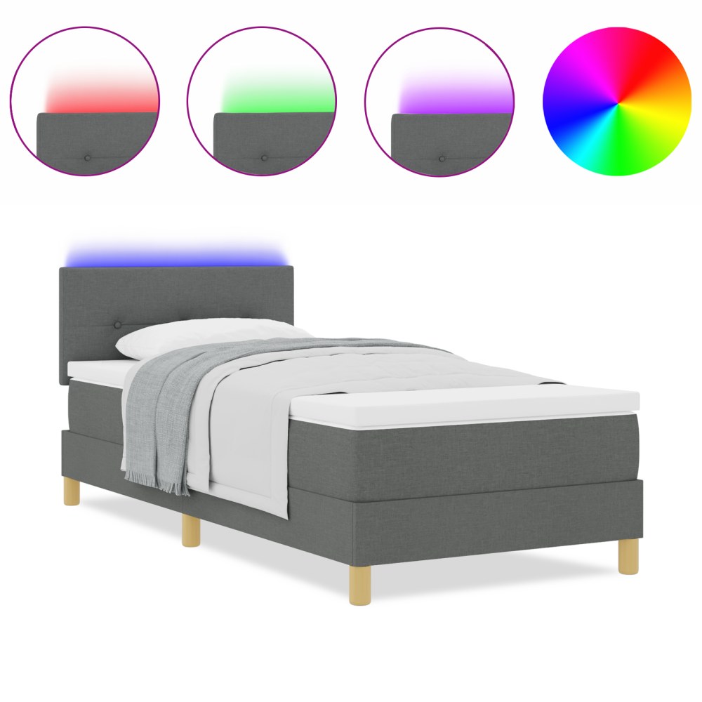 Produktbild för LED Box Säng med LED-ljusslingor Mörkgrå 80 x 200 cm tyg