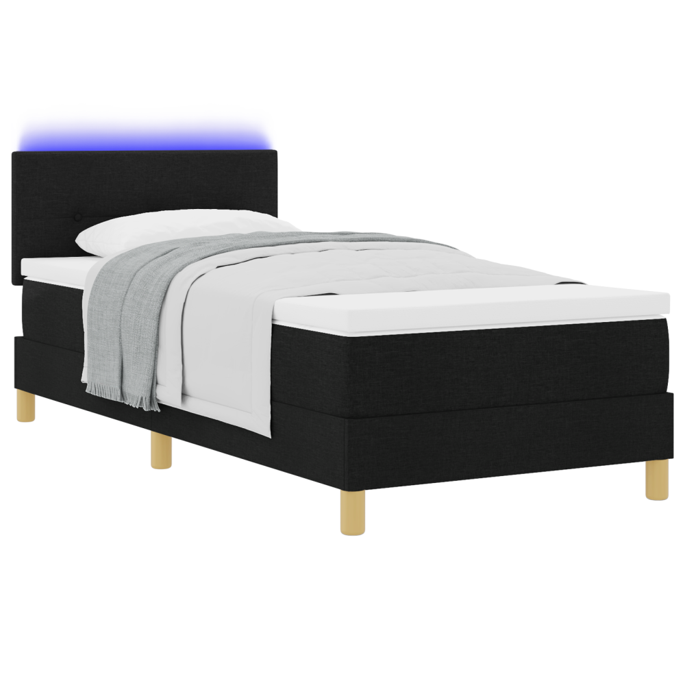 Produktbild för LED Box Säng med LED-ljusslingor Svart 80 x 200 cm tyg