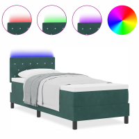 Produktbild för LED Box Säng med madrass med led Mörkgrön 80 x 200 cm Sammet