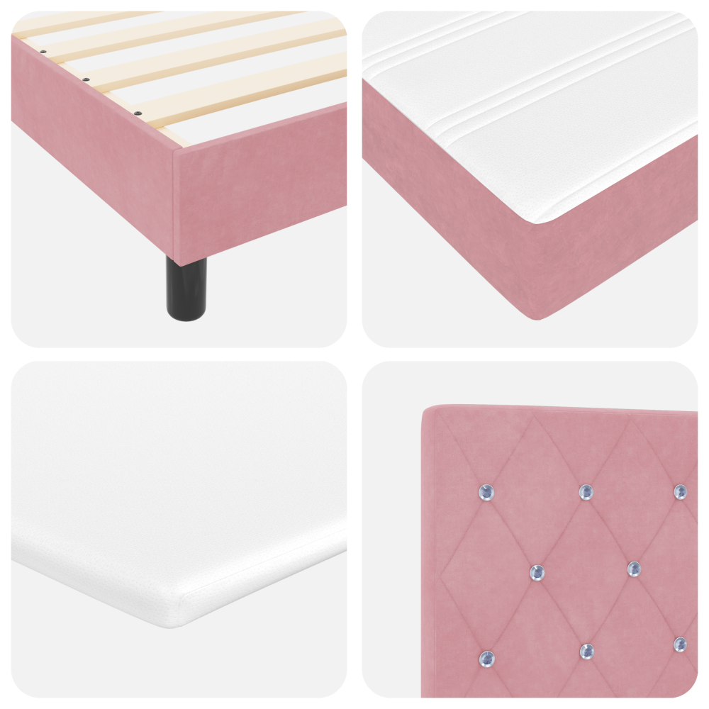 Produktbild för LED Box Säng med madrass med led Rosa 80 x 200 cm Sammet