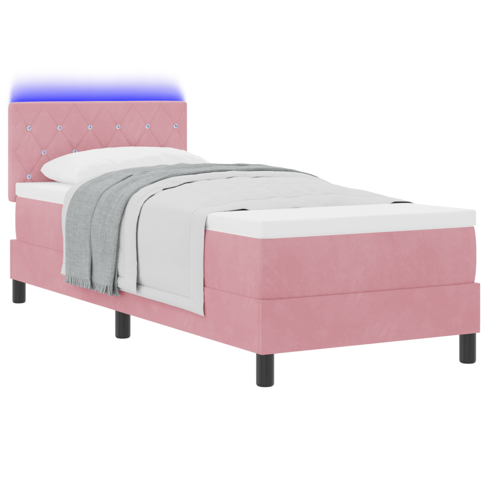 Produktbild för LED Box Säng med madrass med led Rosa 80 x 200 cm Sammet
