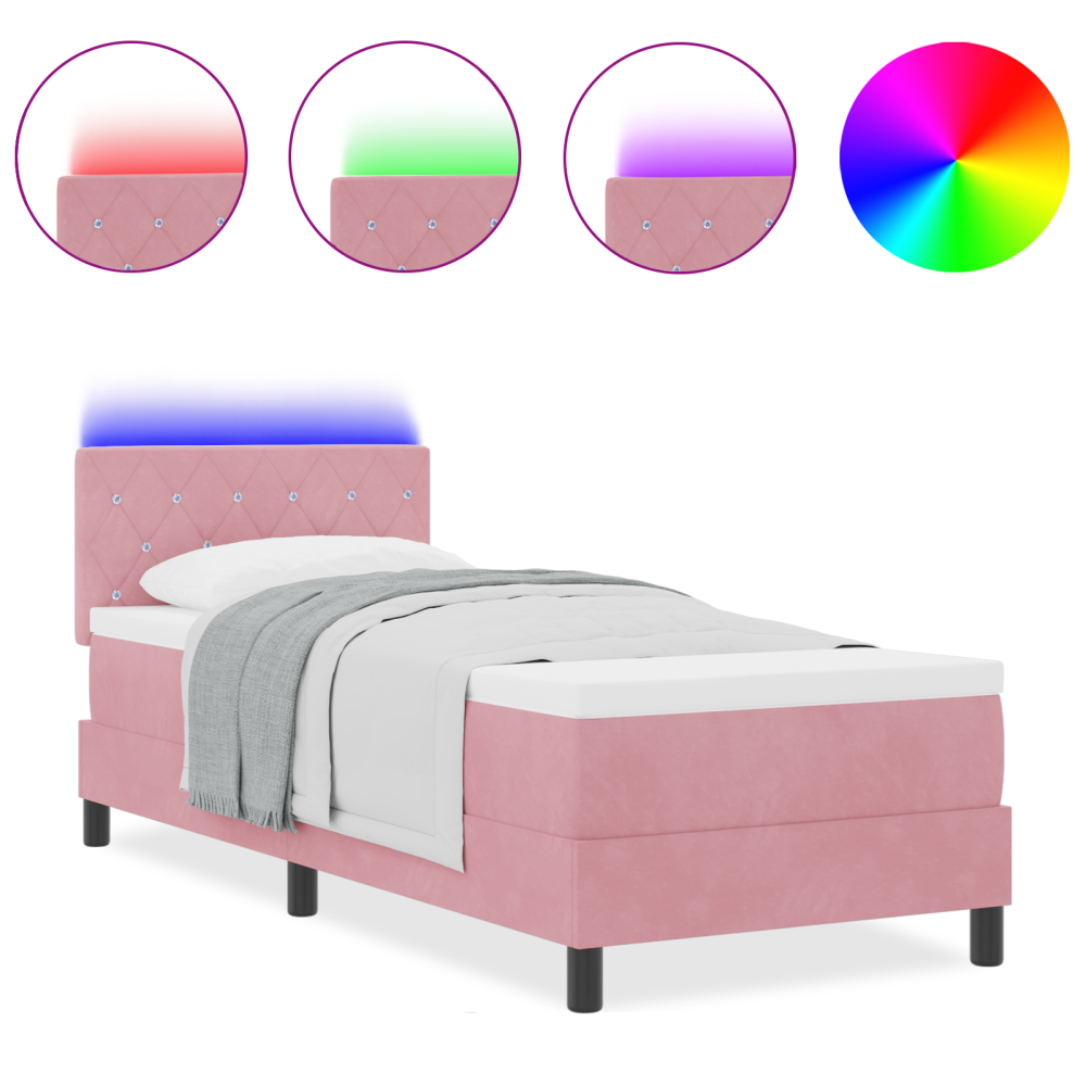 Produktbild för LED Box Säng med madrass med led Rosa 80 x 200 cm Sammet