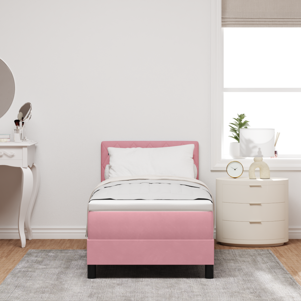 Produktbild för LED Box Säng med madrass med led Rosa 80 x 200 cm Sammet
