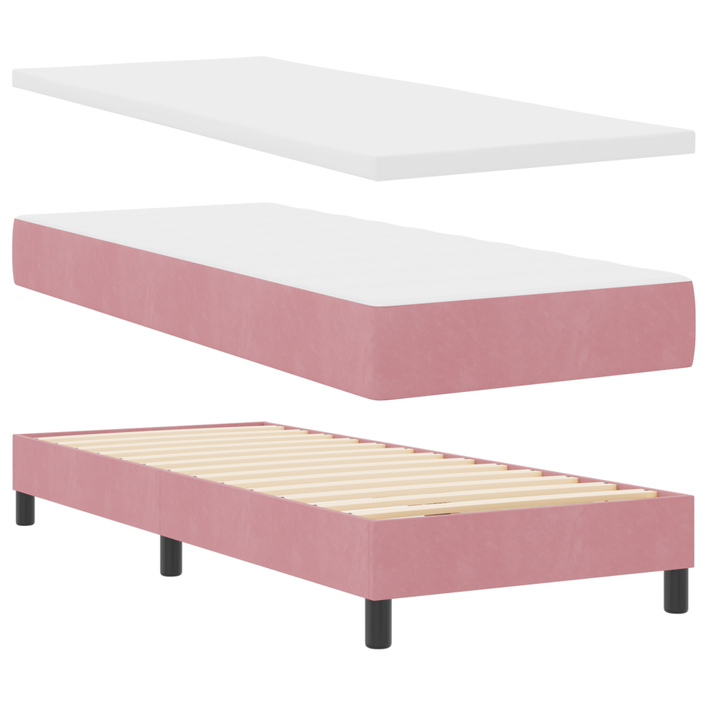 Produktbild för LED Box Säng med madrass med led Rosa 80 x 200 cm Sammet