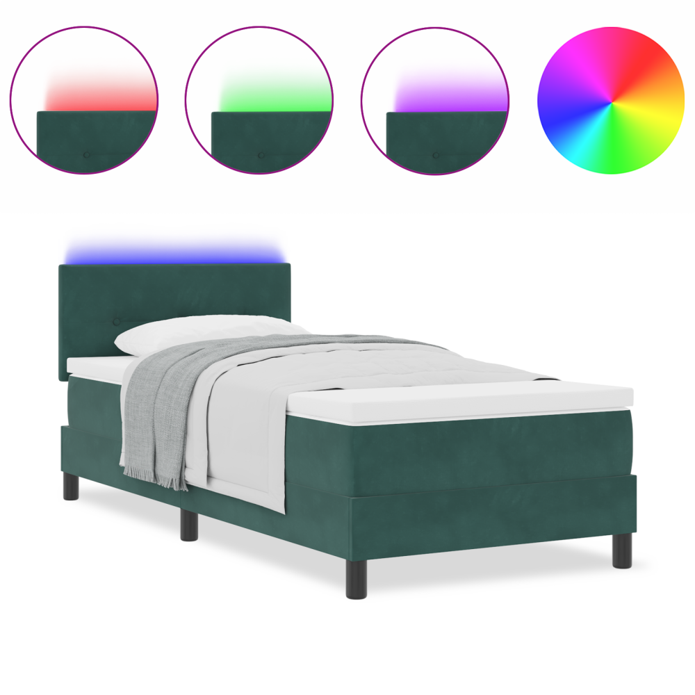 Produktbild för LED Box Säng med LED-ljusslingor Mörkgrön 90 x 190 cm Sammet