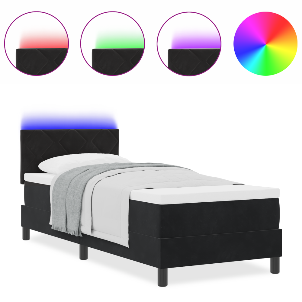 Produktbild för LED Box Säng med LED-ljusslingor Svart 80 x 200 cm Sammet