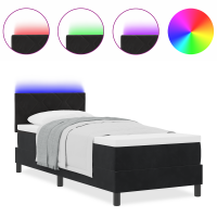 Produktbild för LED Box Säng med LED-ljusslingor Svart 80 x 200 cm Sammet