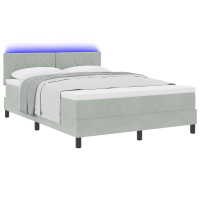 Produktbild för LED Box Säng med LED-ljusslingor Ljusgrå 140 x 190 cm Sammet