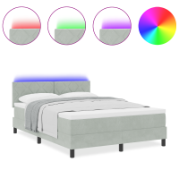 Produktbild för LED Box Säng med LED-ljusslingor Ljusgrå 140 x 190 cm Sammet