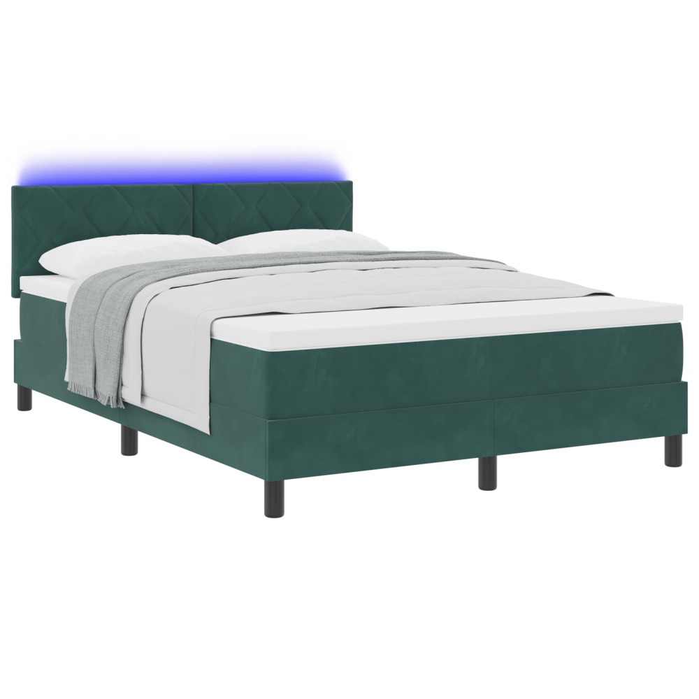 Produktbild för LED Box Säng med LED-ljusslingor Mörkgrön 140 x 190 cm Sammet