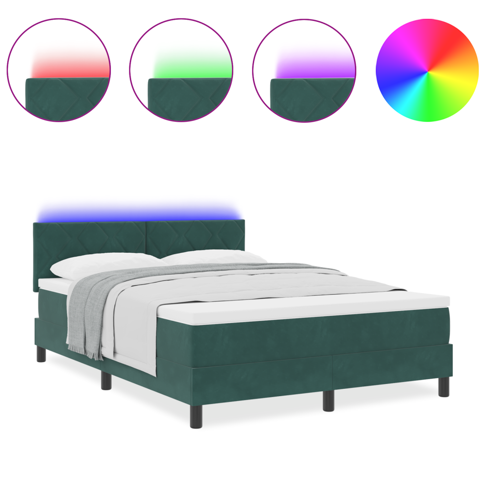 Produktbild för LED Box Säng med LED-ljusslingor Mörkgrön 140 x 190 cm Sammet