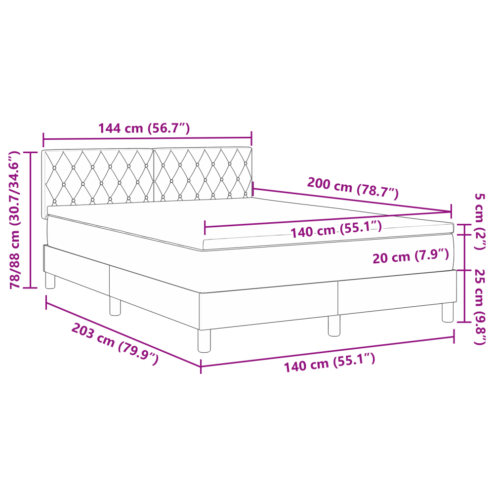 Produktbild för LED Box Säng med LED-ljusslingor Mörkgrön 140 x 200 cm Sammet