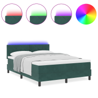 Produktbild för LED Box Säng med LED-ljusslingor Mörkgrön 140 x 200 cm Sammet