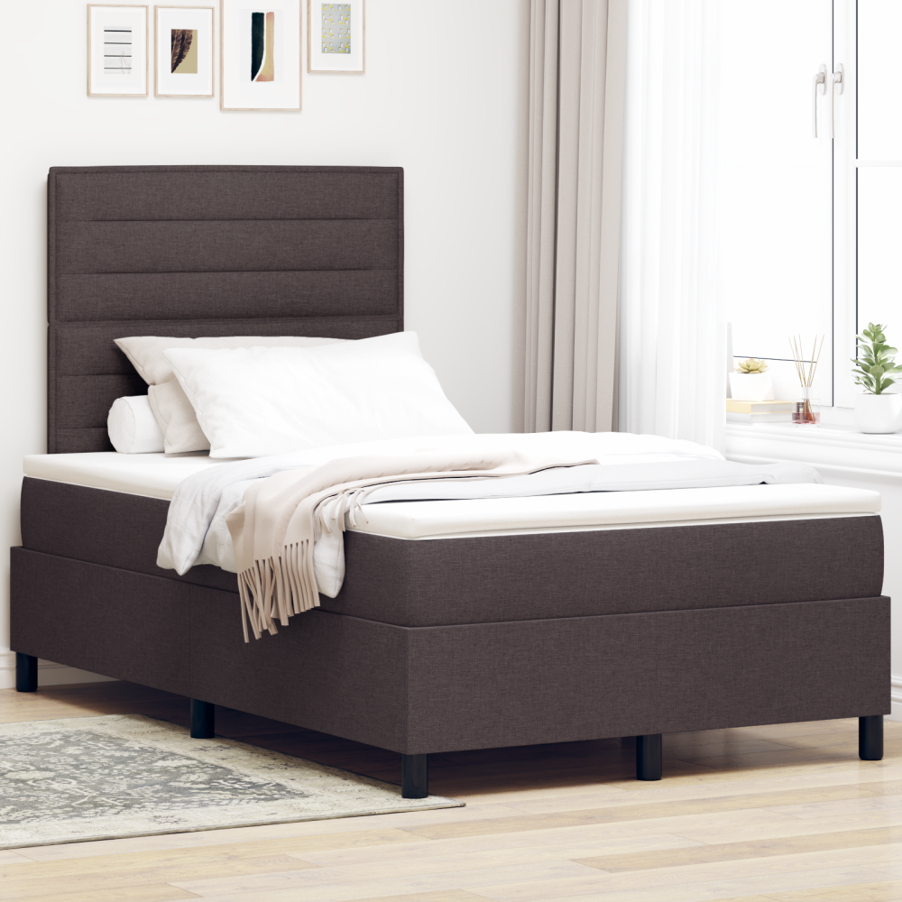 Produktbild för Bäddfjäder med madrass med led Mörkbrun 120 x 200 cm tyg