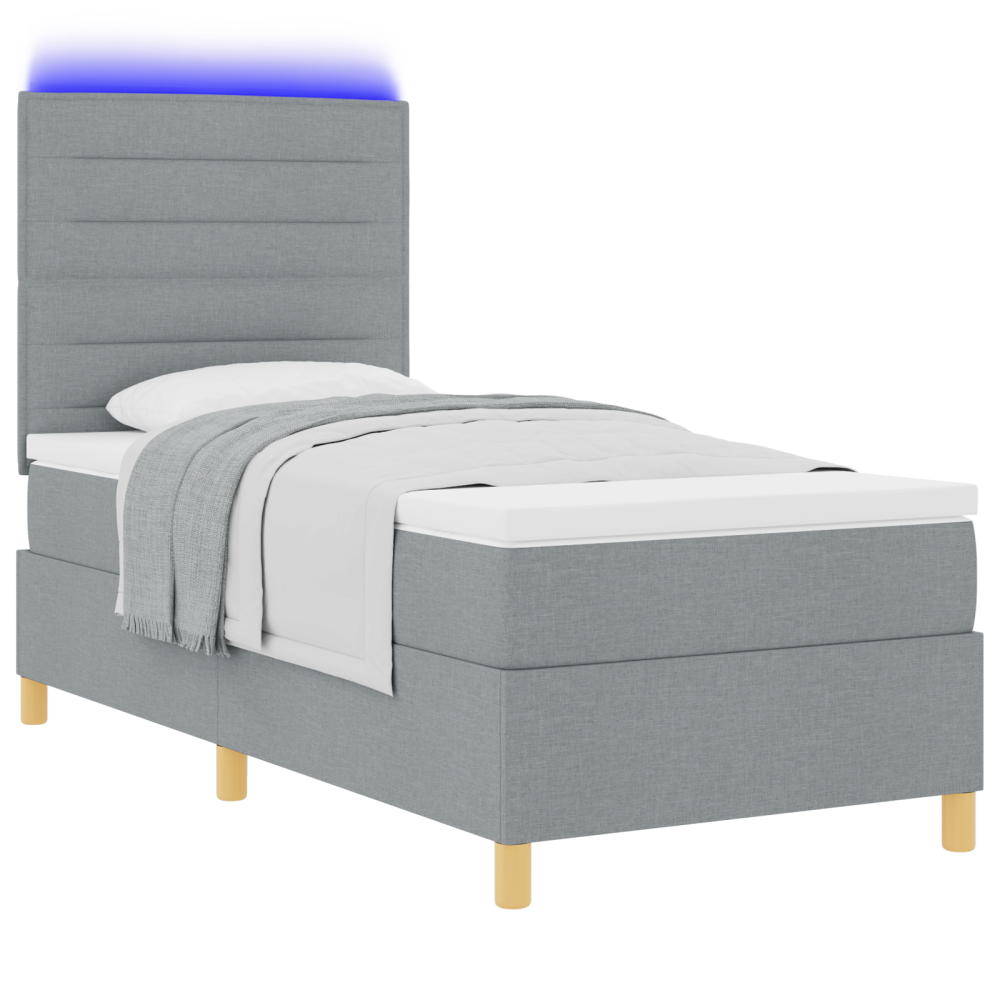 Produktbild för LED Box Säng med madrass Ljusgrå 100 x 200 cm tyg
