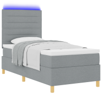 Produktbild för LED Box Säng med madrass Ljusgrå 100 x 200 cm tyg