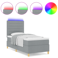 Produktbild för LED Box Säng med madrass Ljusgrå 100 x 200 cm tyg