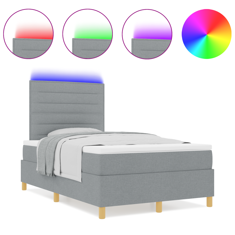 Produktbild för LED Box Säng med madrass Ljusgrå 120 x 200 cm tyg