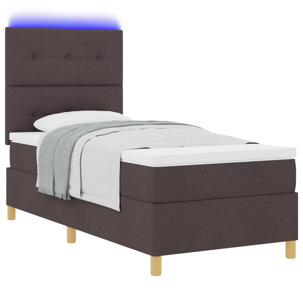 Produktbild för LED Box Säng med huvudgavel Mörkbrun 80 x 200 cm tyg