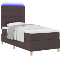 Produktbild för LED Box Säng med huvudgavel Mörkbrun 80 x 200 cm tyg