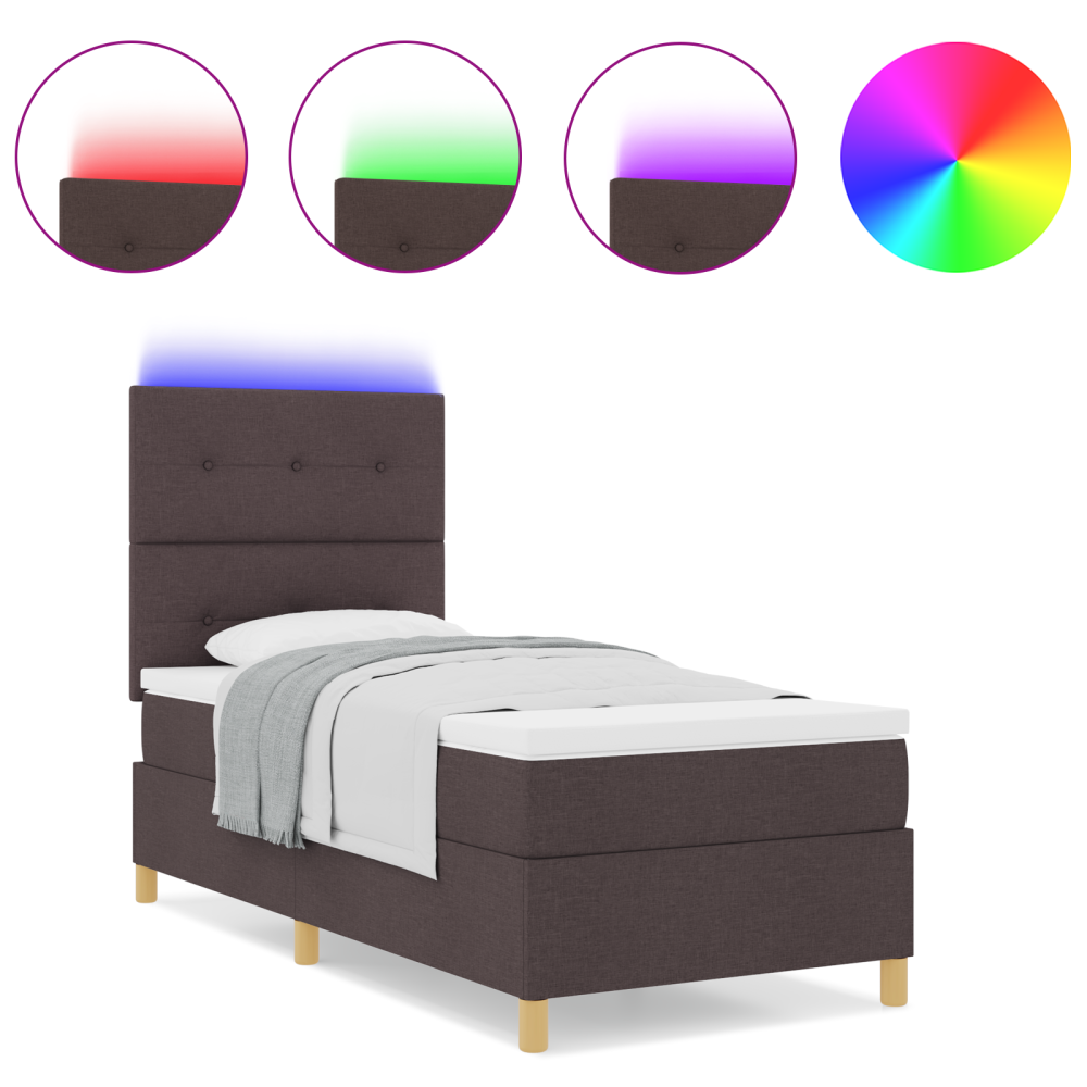 Produktbild för LED Box Säng med huvudgavel Mörkbrun 80 x 200 cm tyg