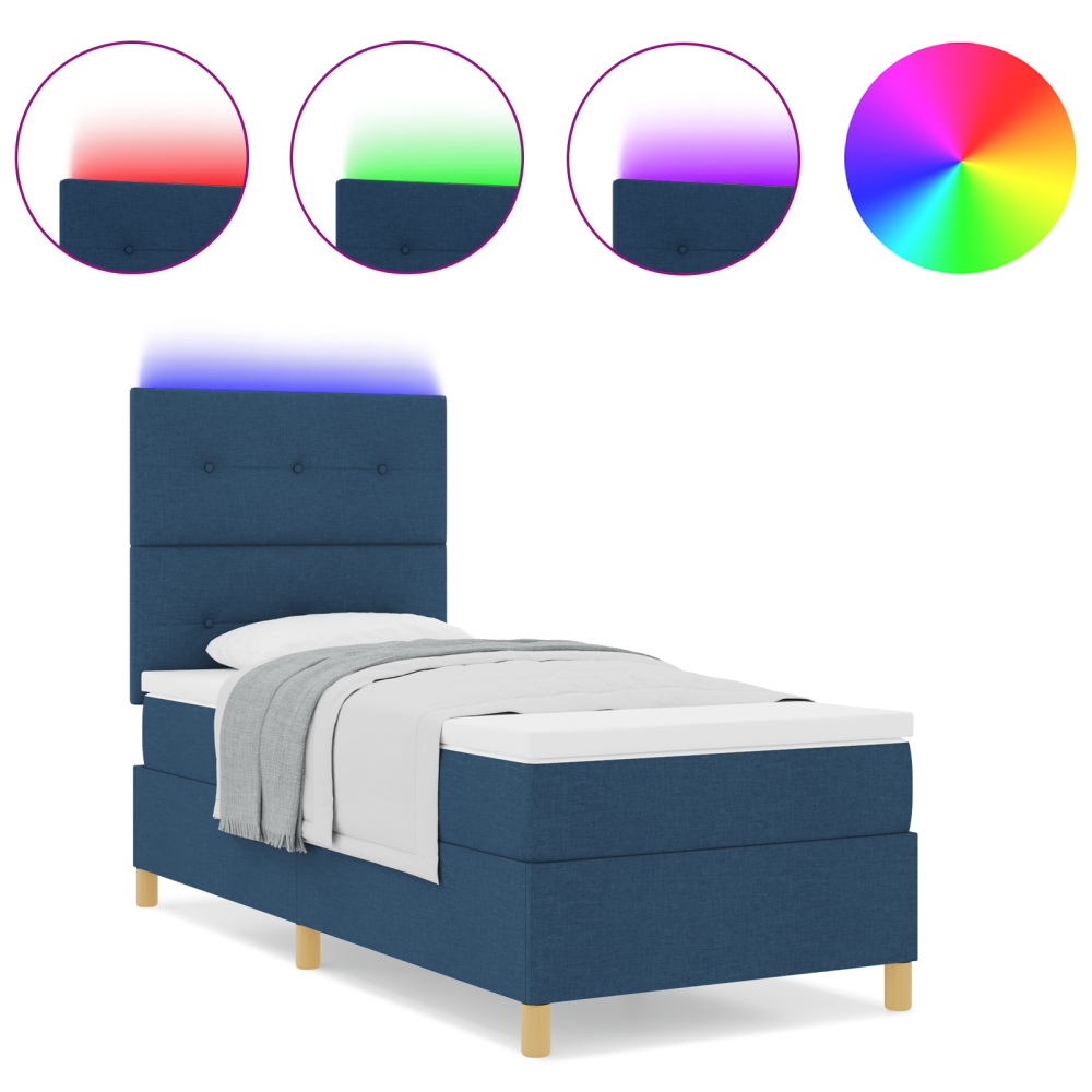 Produktbild för LED Box Säng med huvudgavel Blå 100 x 200 cm tyg
