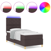Produktbild för LED Box Säng med huvudgavel Mörkbrun 100 x 200 cm tyg