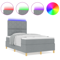 Produktbild för LED Box Säng med huvudgavel Ljusgrå 120 x 190 cm tyg