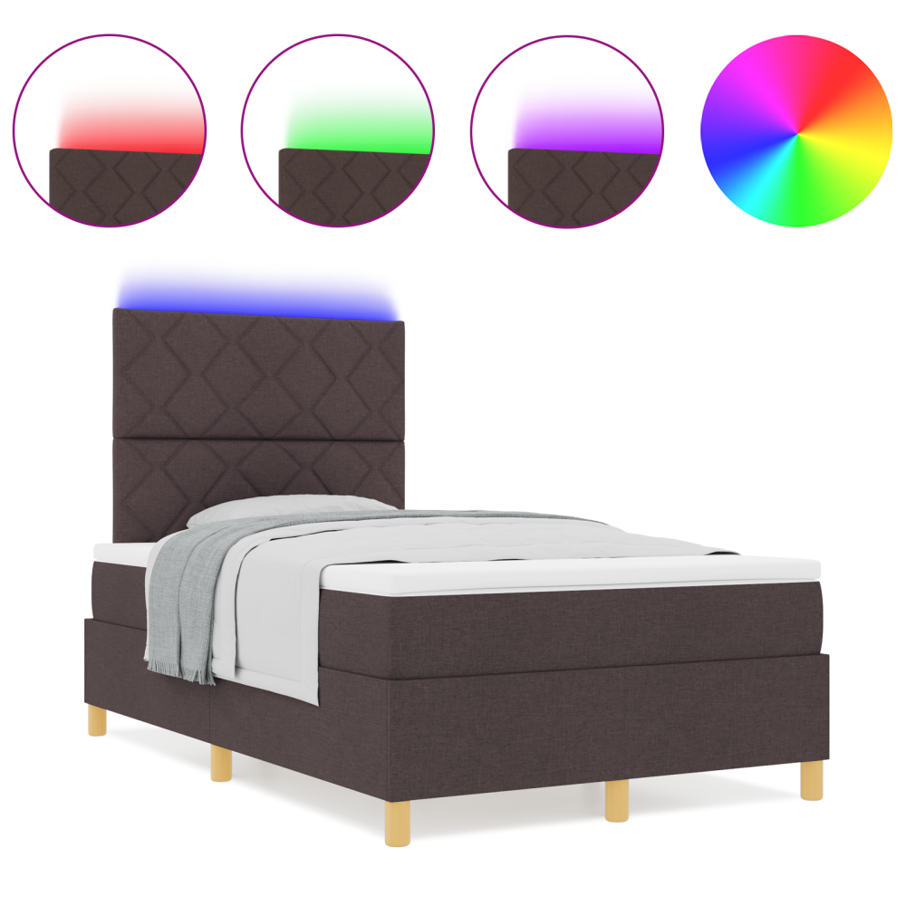 Produktbild för LED Box Säng med huvudgavel Mörkbrun 120 x 190 cm tyg