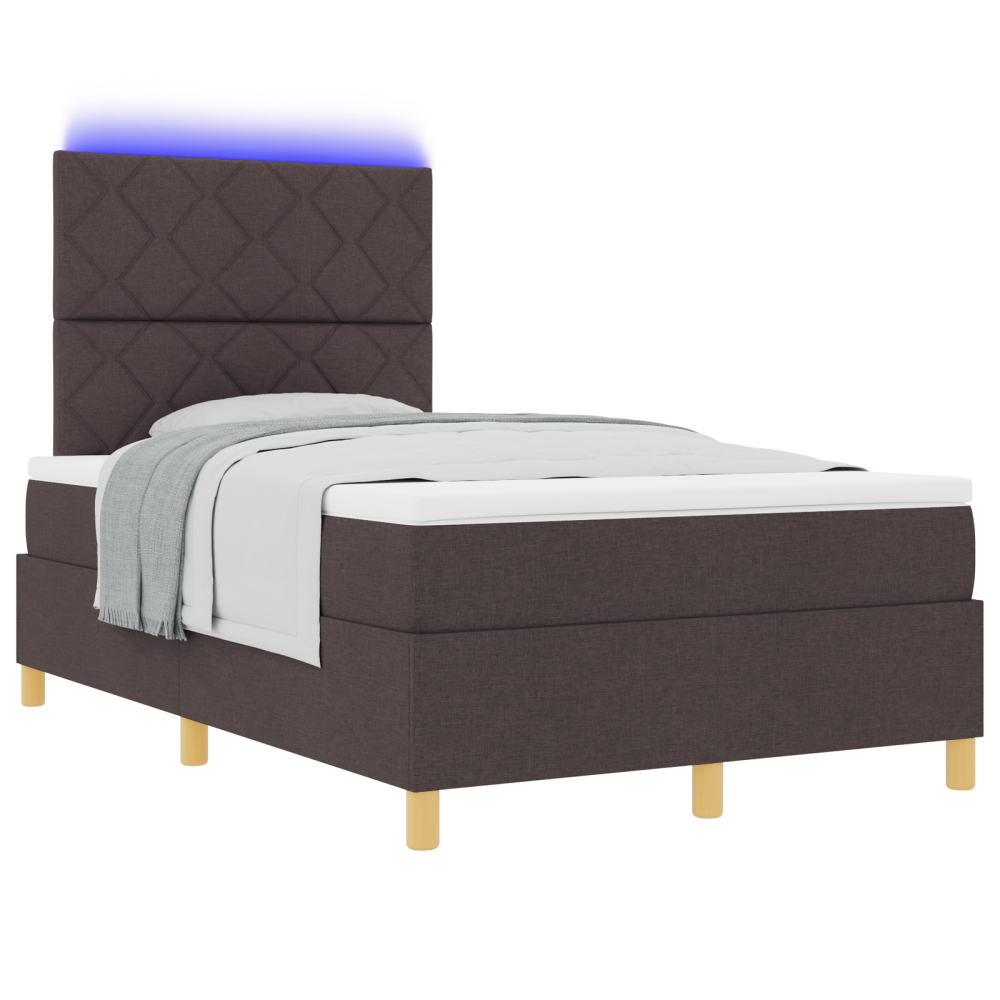 Produktbild för LED Box Säng med huvudgavel Mörkbrun 120 x 200 cm tyg