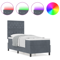 Produktbild för LED Box Säng med madrass med huvudgavel Mörkgrå 80 x 200 cm tyg