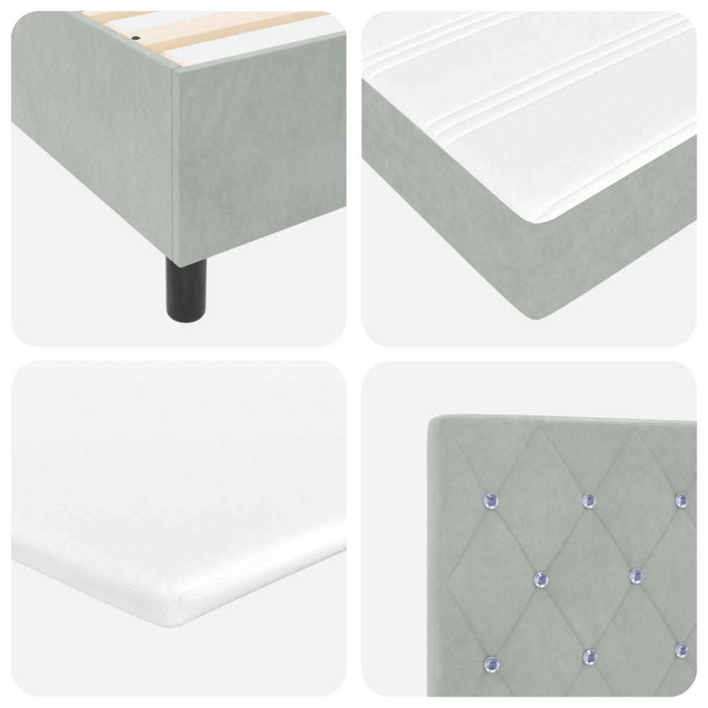 Produktbild för LED Box Säng med madrass Ljusgrå 100 x 200 cm Sammet