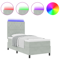 Produktbild för LED Box Säng med madrass Ljusgrå 100 x 200 cm Sammet