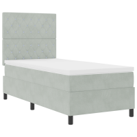 Produktbild för LED Box Säng med madrass Ljusgrå 100 x 200 cm Sammet