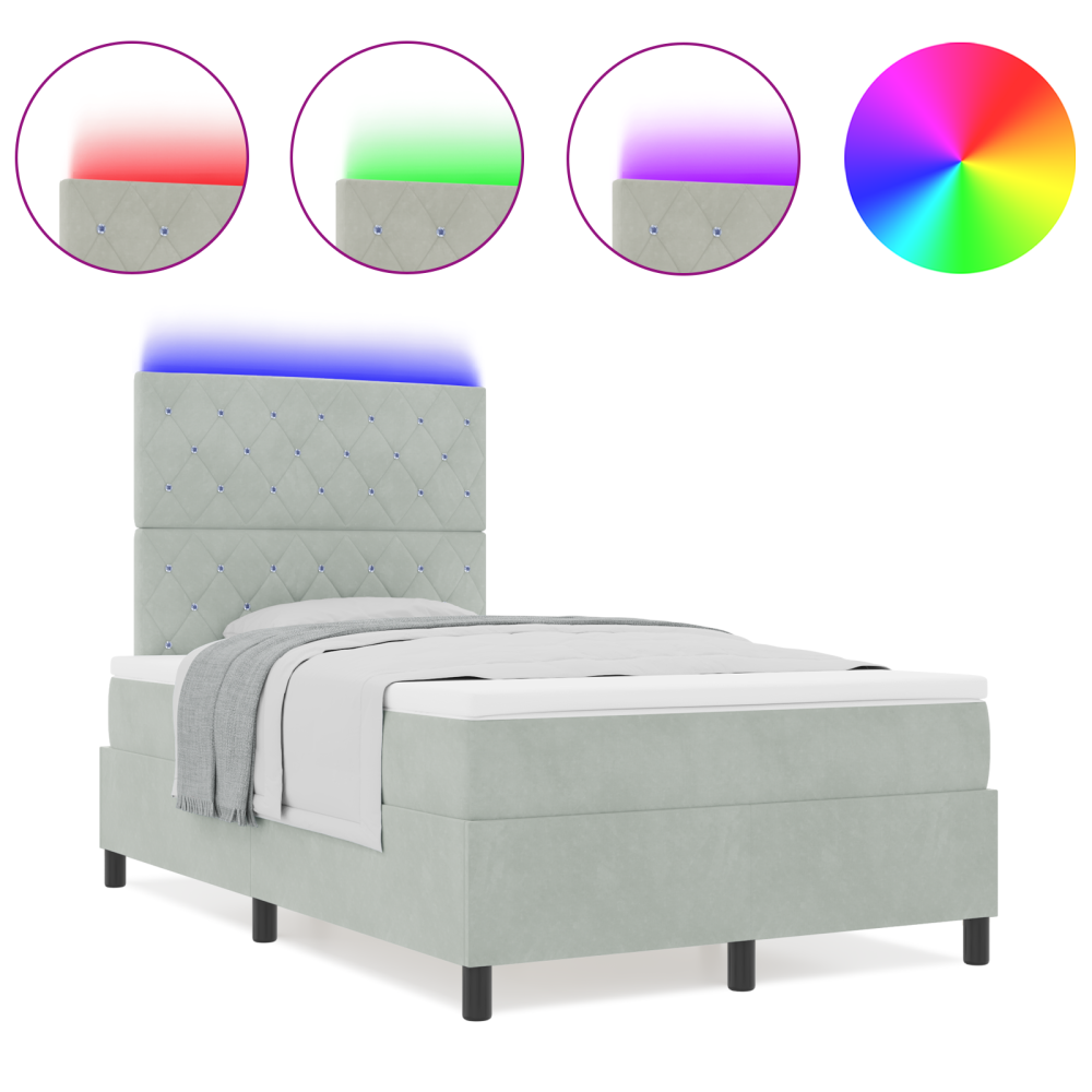 Produktbild för LED Box Säng med madrass Ljusgrå 120 x 200 cm Sammet