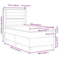 Produktbild för LED Box Säng med madrass Ljusgrå 100 x 200 cm tyg