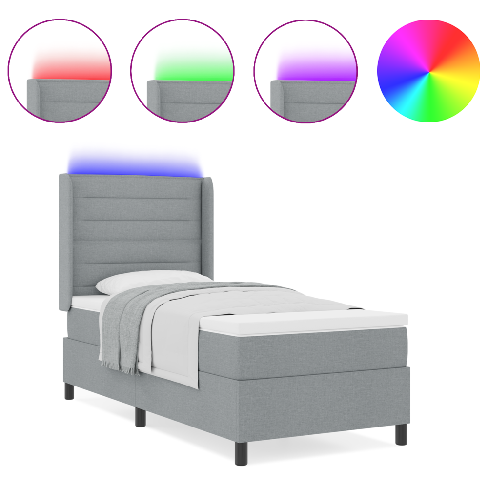Produktbild för LED Box Säng med madrass Ljusgrå 100 x 200 cm tyg