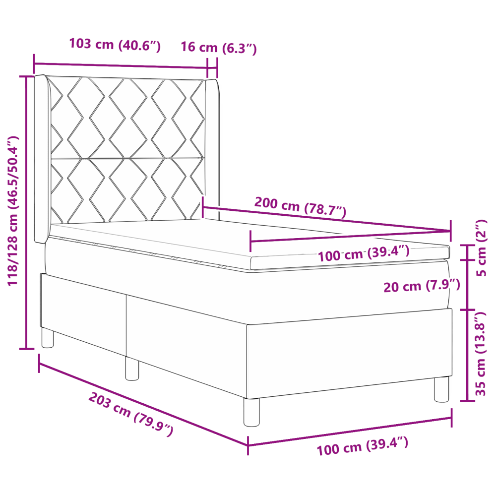 Produktbild för LED Box Säng med huvudgavel Svart 100 x 200 cm tyg