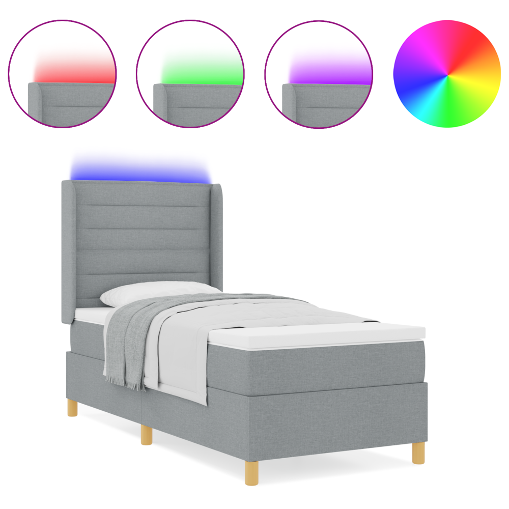 Produktbild för Bäddfjäder med LED-ljusslingor Ljusgrå 100 x 200 cm tyg