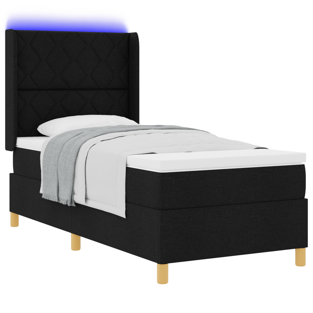 Produktbild för Bäddfjäder med LED-ljusslingor Svart 100 x 200 cm tyg