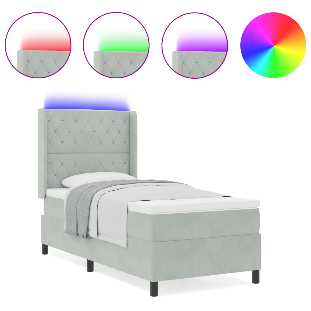 Produktbild för Bäddfjäder med madrass med led Ljusgrå 100 x 200 cm Sammet
