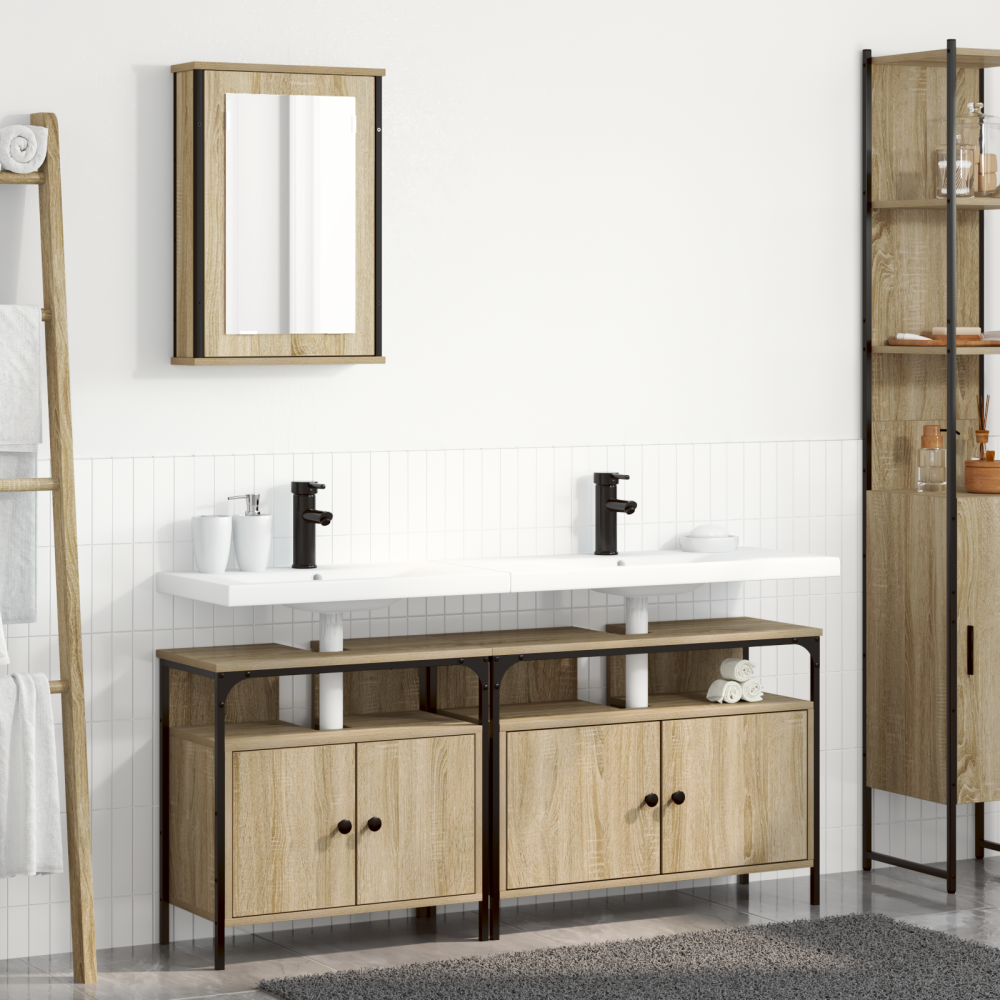 Produktbild för Badrumsmöbelset med hylla med dörr 3 pcs Brun Konstruerat trä