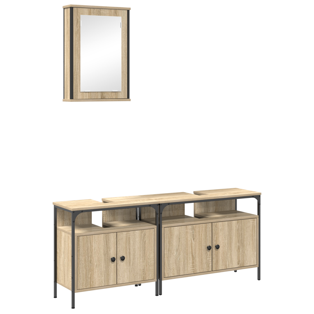 Produktbild för Badrumsmöbelset med hylla med dörr 3 pcs Brun Konstruerat trä