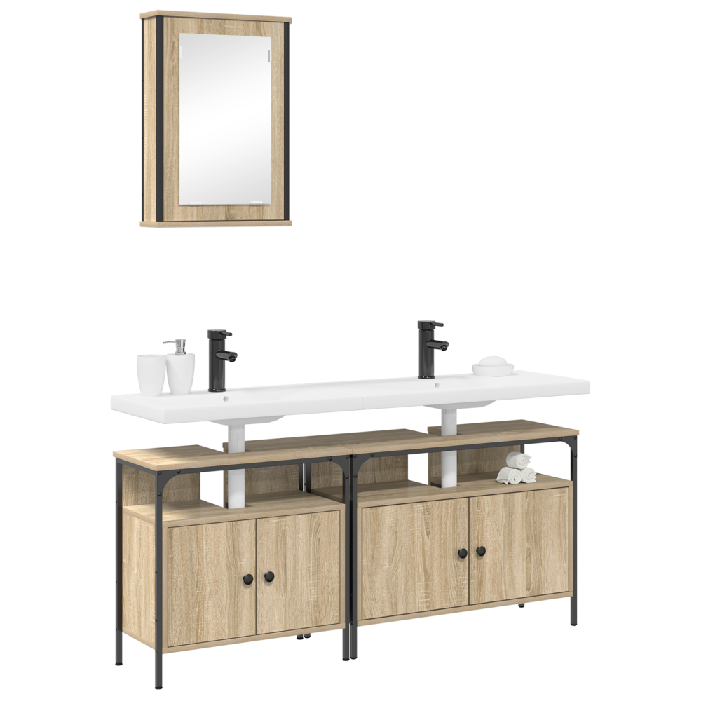 Produktbild för Badrumsmöbelset med hylla med dörr 3 pcs Brun Konstruerat trä