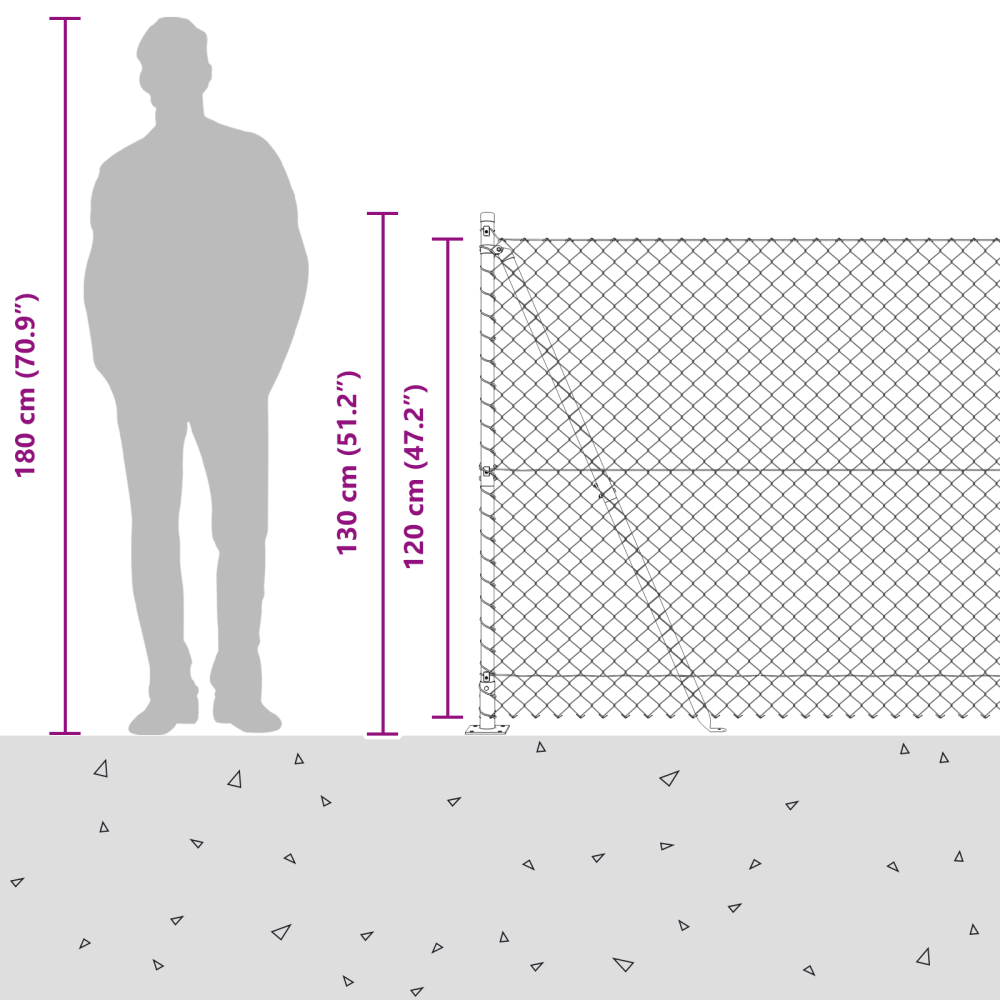 Produktbild för Utomhus kedjefence med betongbas 10 x 1,2 m PVC-belagda stål