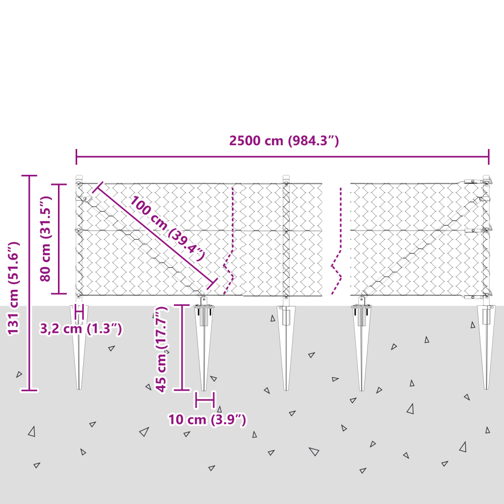 Produktbild för Sexkantigt staket med stolpe 25 x 0,8 m PVC-belagda stål Grå
